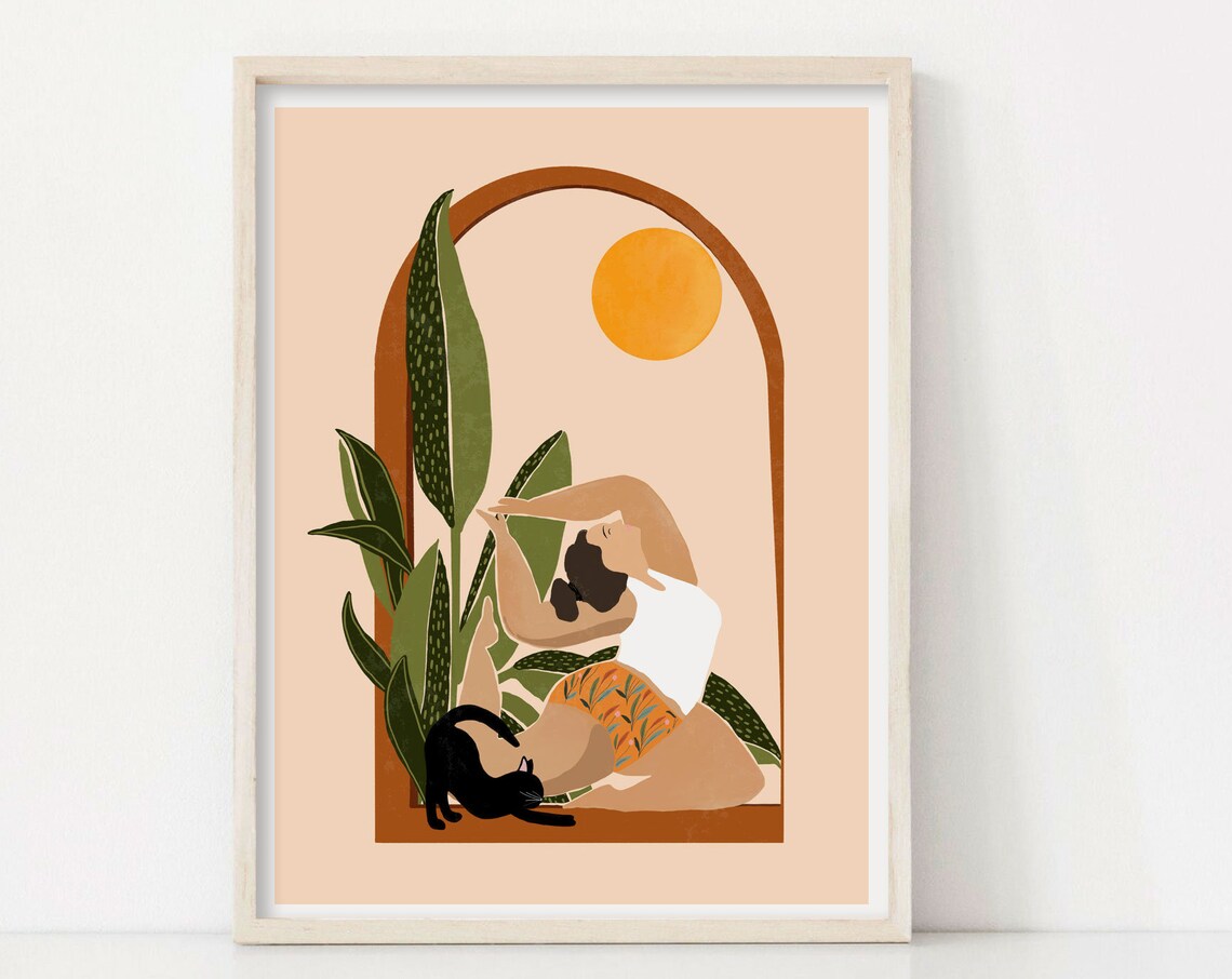 Yoga Studio Boho Cat Body Positive Art Print