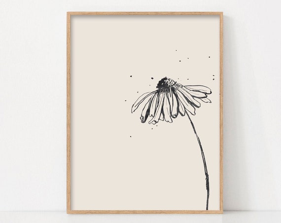 Minimalist Daisy Botanical Art Print, Simple Floral Line
