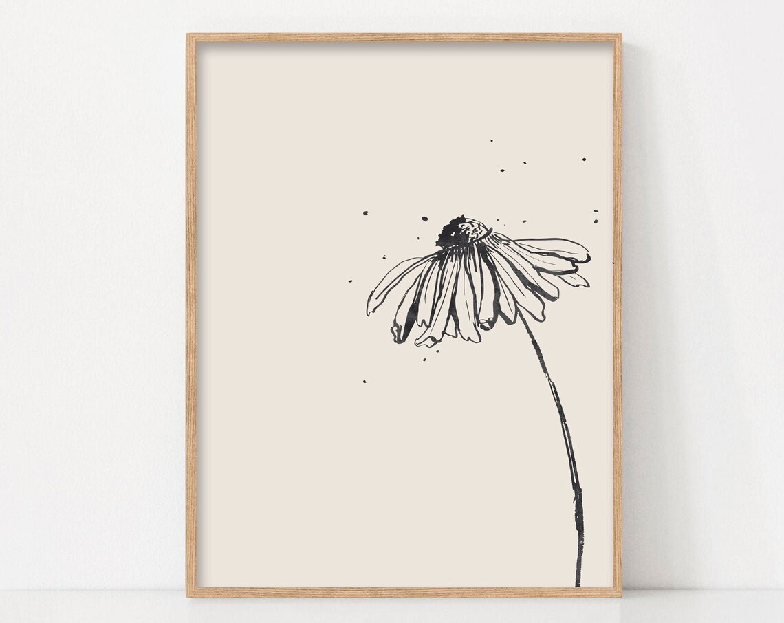 Minimalist Daisy Botanical Art Print, Simple Floral Line