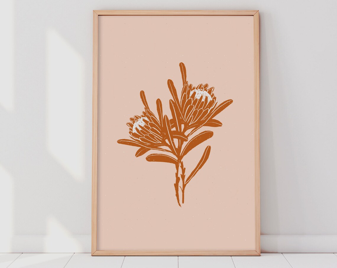 Protea Botanical Boho Art Print, Terracotta Color