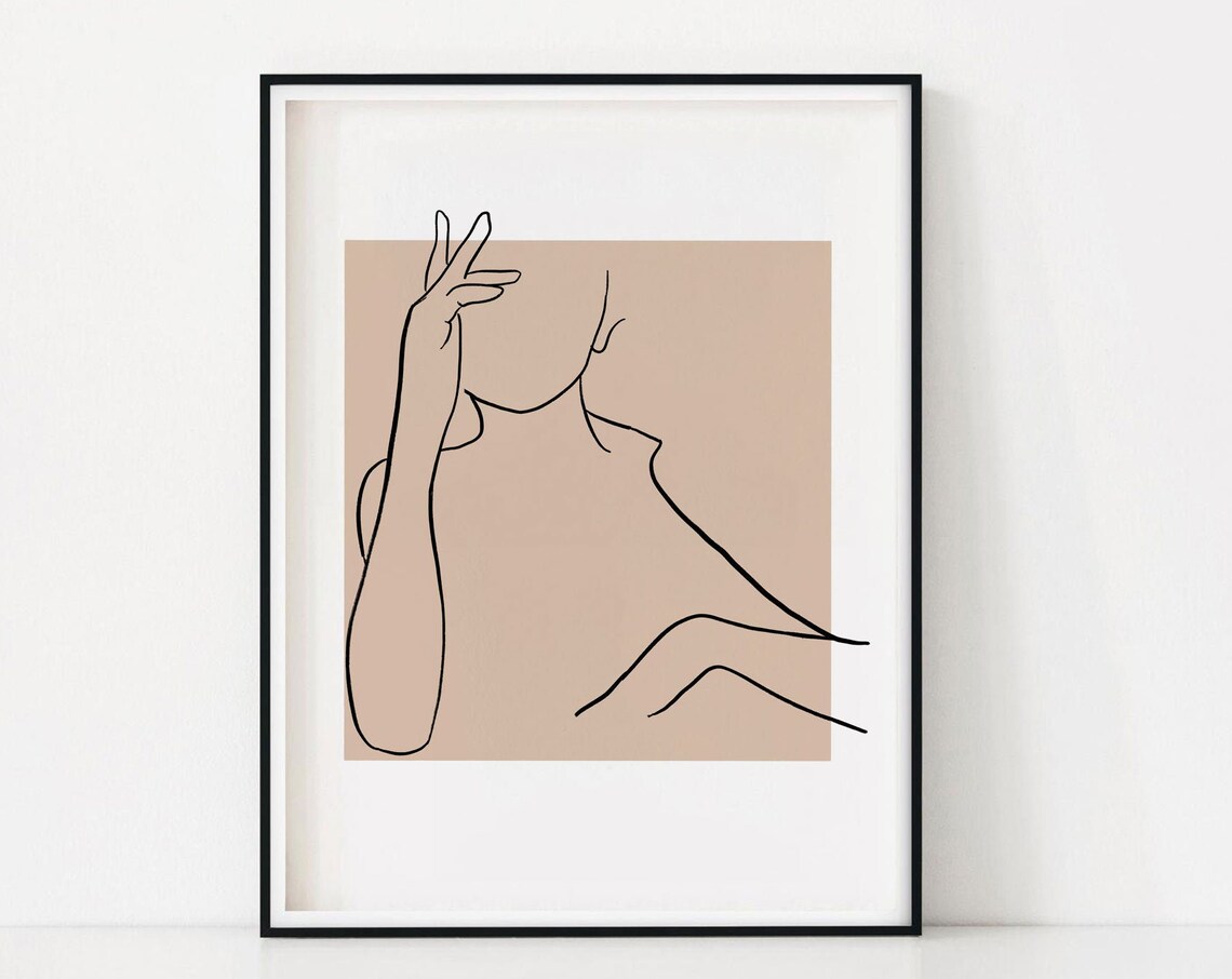 Minimalist Woman Line Art Drawing Wall Abstract Modern Poster Simple Female Face Neutral