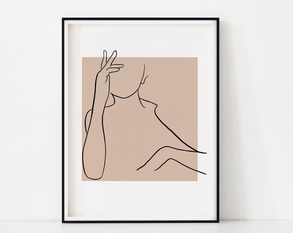 Minimalist Woman Line Art Drawing Wall Abstract Modern Poster Simple Female Face Neutral