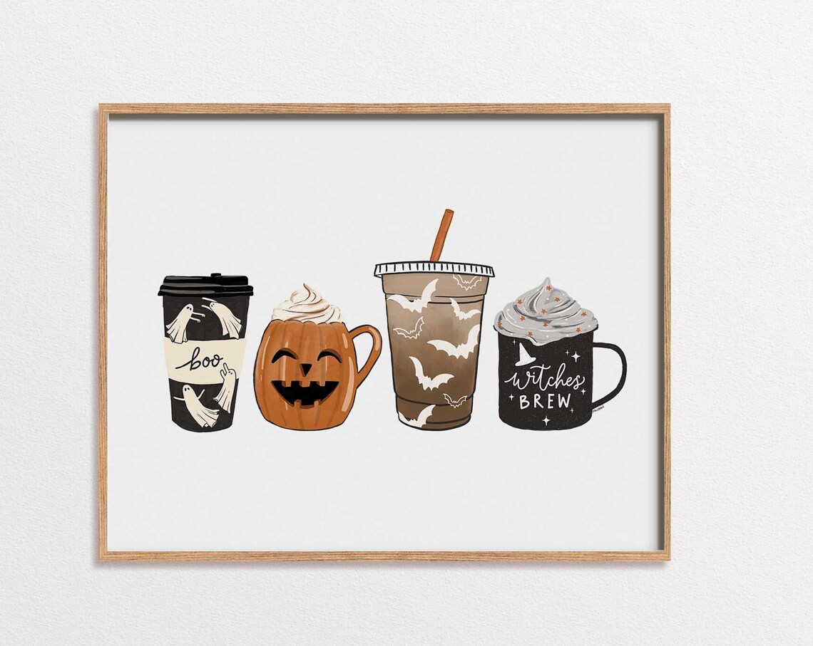 Fall Coffee Print, Halloween Coffee Bar Decor