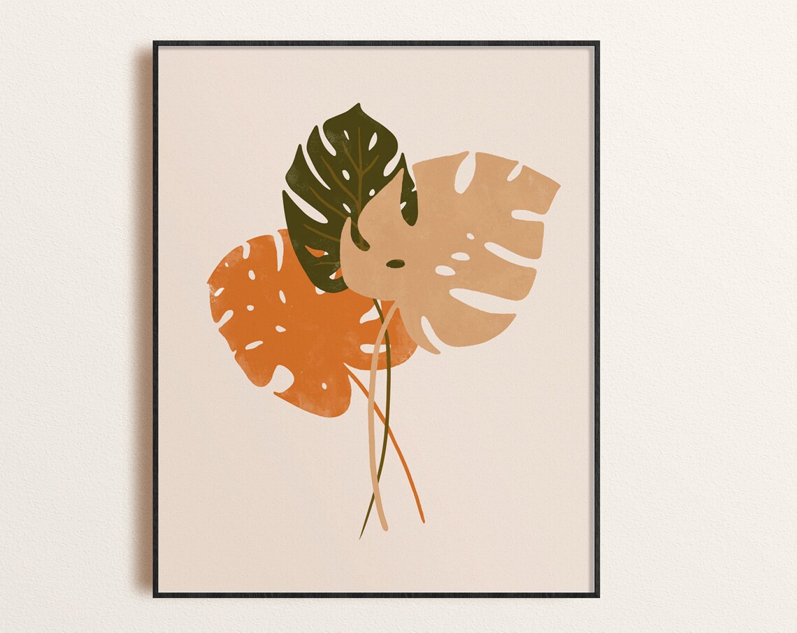 Monstera Leaves Wall Art Botanical Print Boho Tropical Home Decor Gift For Plant Lovers