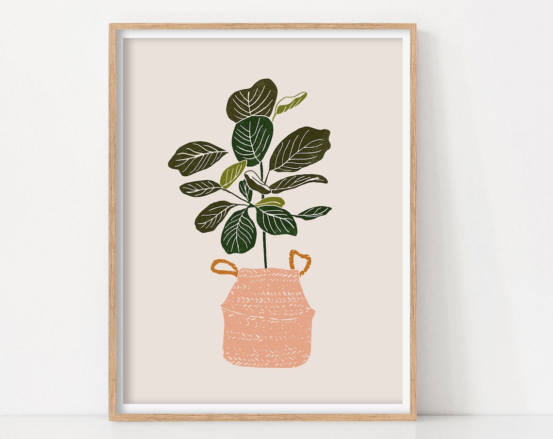 Boho Fiddle Leaf Fig Botanical Art Print, Nursery Decor