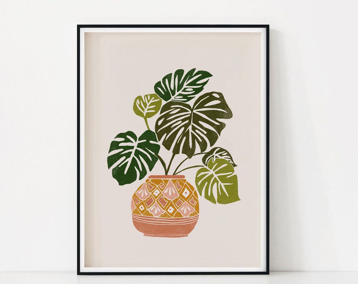 Monstera Botanical Art Print, Boho Plant Lover Decor