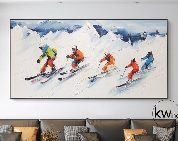 Original Ski Sport Abstract Painting On Oversized Custom Painting Skiing Sport Wall Art White Home Wall Art Decor Gift For Skiers