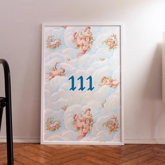 Angel Number Poster 111 Spiritual Wall Art Manifestation Poster Positive Energy Prints Lucky Girl Wall Art Aura Wall Art Print
