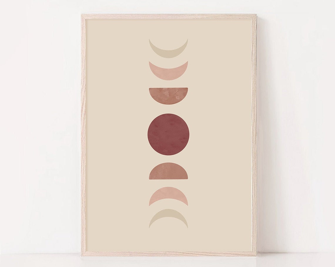 Rich Burgundy Moon Phases Beige Minimalist Celestial Wall Art - Image 3