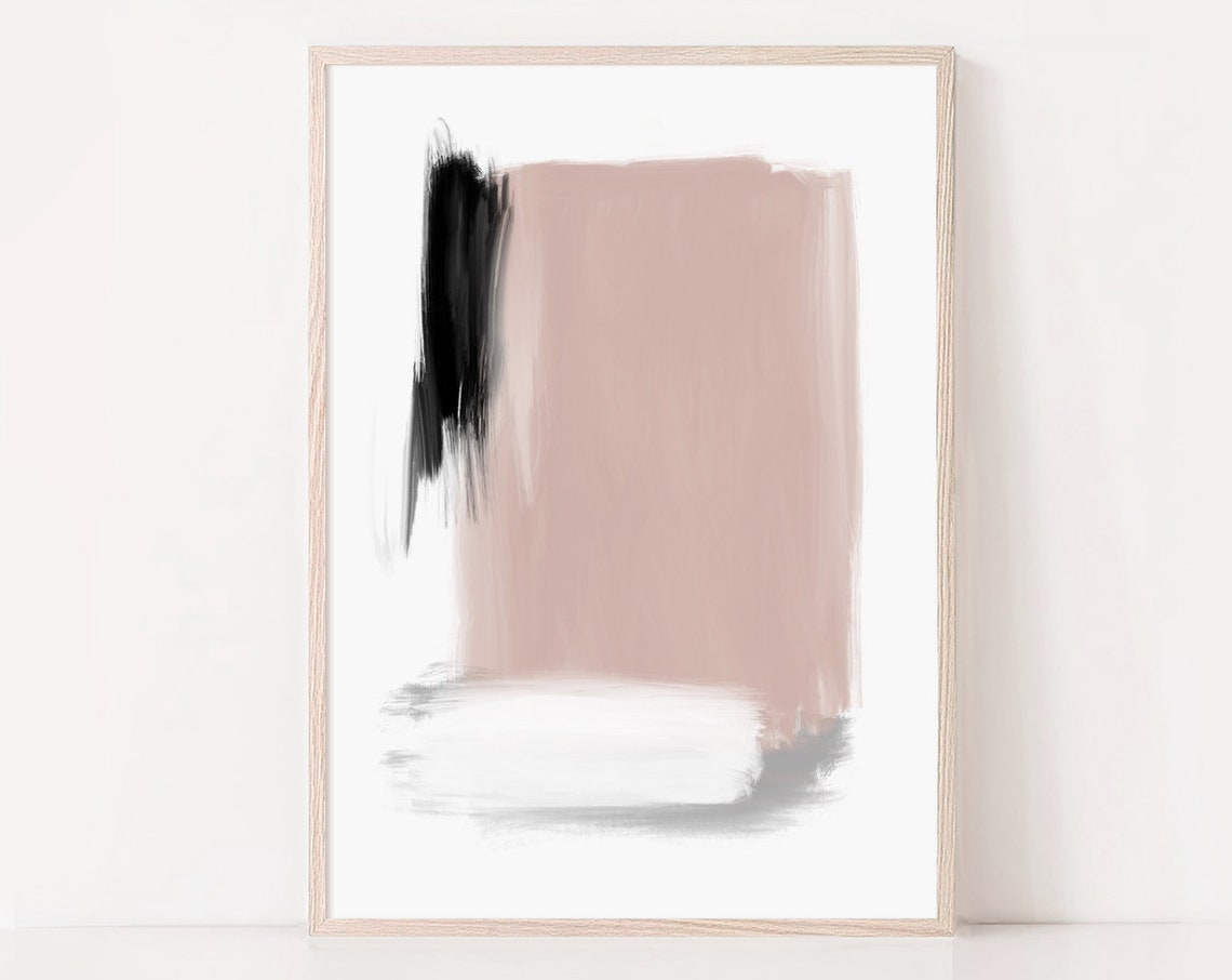 Blush Pink and Gray Expressive Brushstroke Abstract Minimal Art Poster