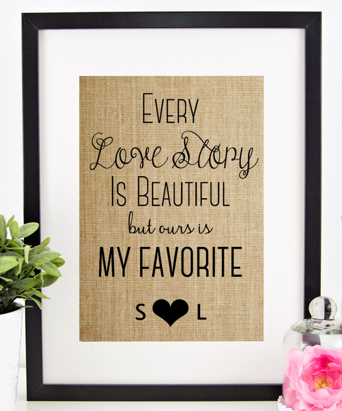 Personalized Wedding Gift For Couple Rustic Burlap Art Print