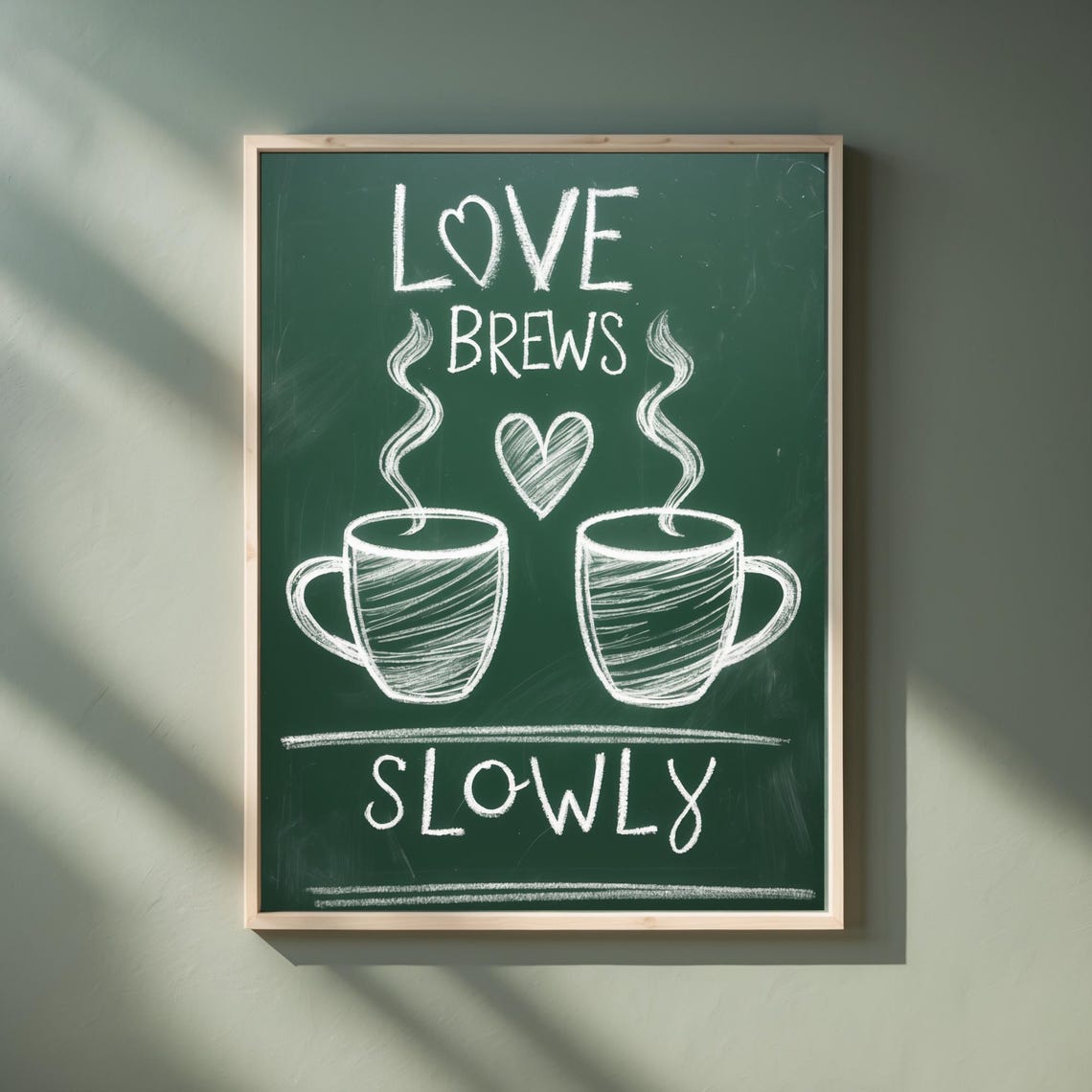 Love Brews Slowly Coffee Cups Chalkboard Quote Kitchen Poster