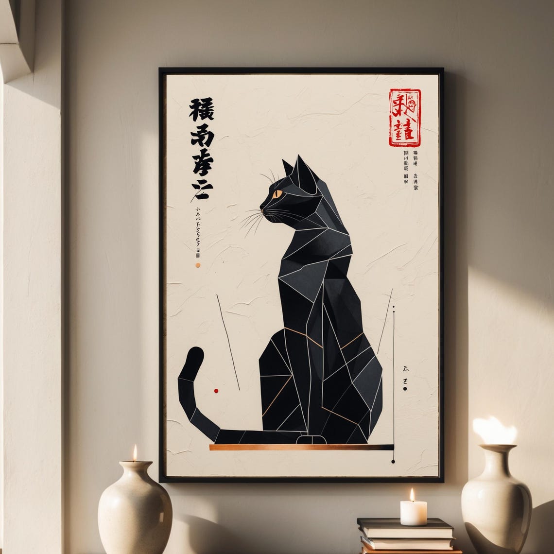 Cat Wall Art Picasso Style Minimalist Print Exhibition Poster Japan