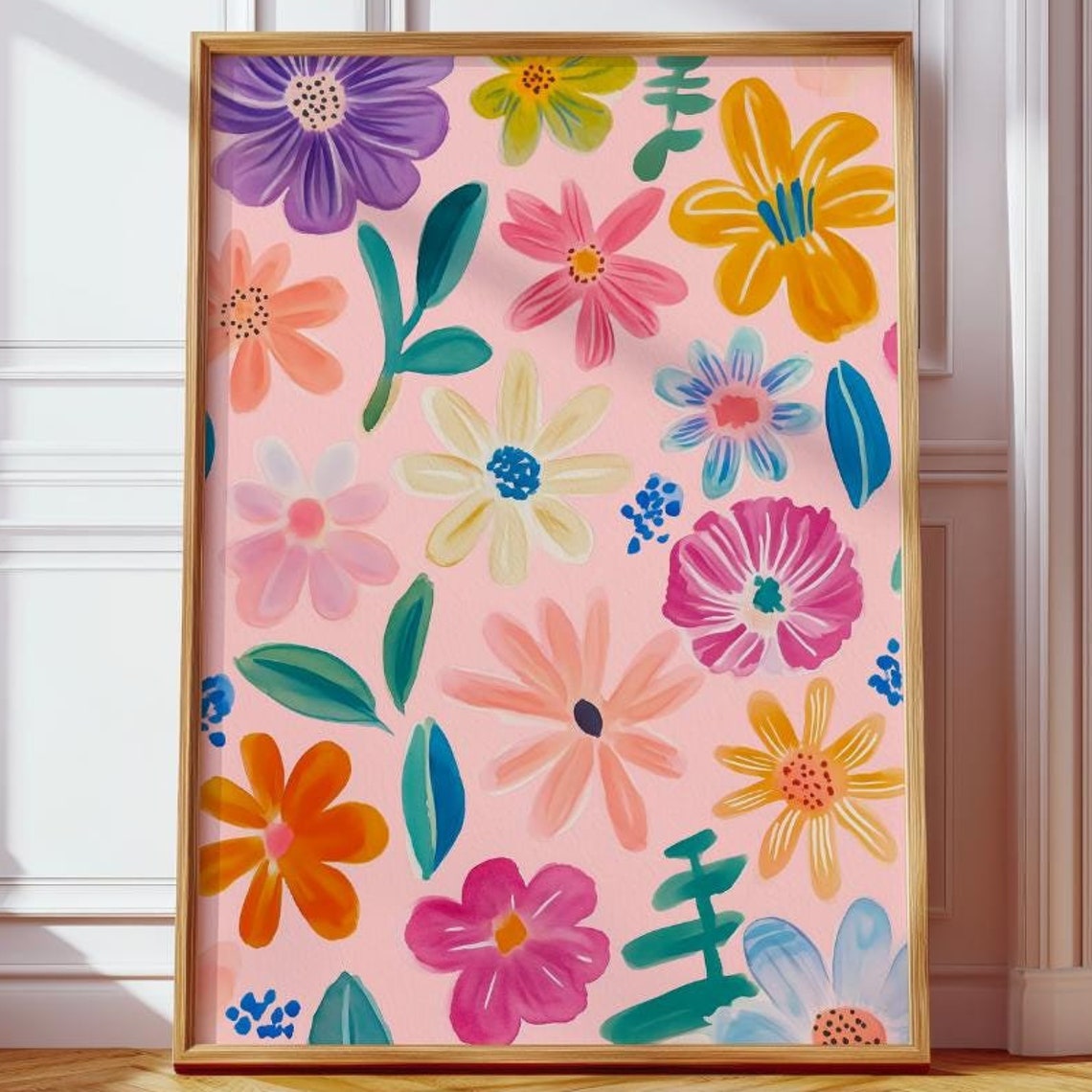 Bright Abstract Flower Garden Pattern Colorful Pink Floral Wall Poster