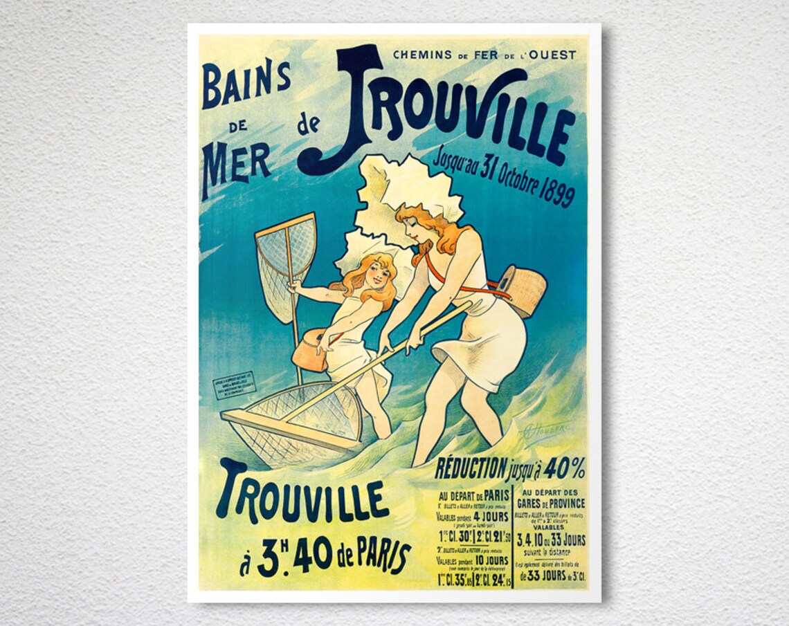 Bains De Mer Trouville France Vintage Travel Poster - Image 2