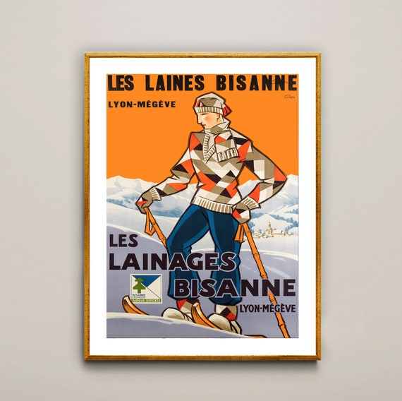 Les Lainages Bisanne Vintage Ski Poster Poster Paper Or Print Gift Idea Wall Decor