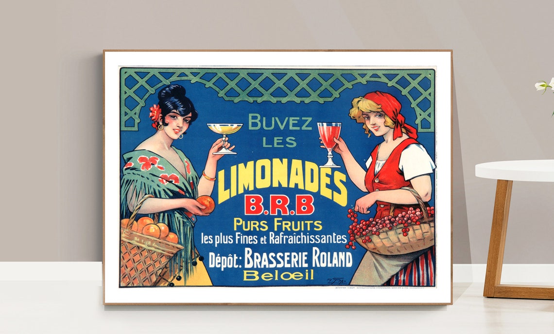 Buvez les Limonades BRB Vintage French Fruit Soda Advertising Poster