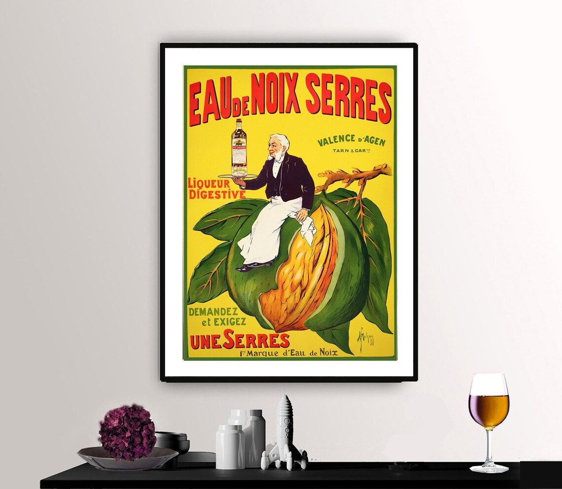Eau de Noix Serres Vintage French Walnut Liqueur Digestive Ad Poster