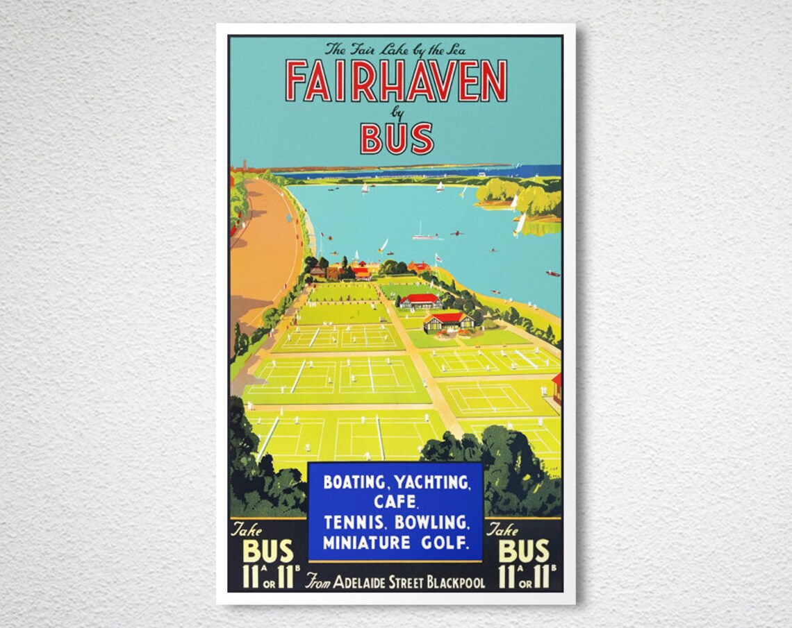 Fairhaven by Bus Fair Lake by the Sea Blackpool Tennis Travel Poster - Image 2