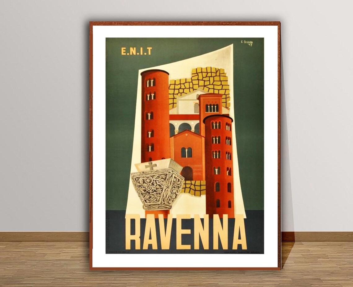 Visit Ravenna Italy E.N.I.T. Vintage Mosaic Towers Travel Poster - Image 3