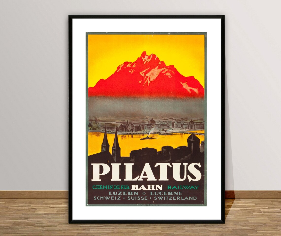 Pilatus Bahn Switzerland Vintage Travel Poster - Image 2