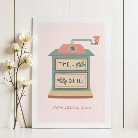 Retro Coffee Grinder, Playful Pun Kitchen Art