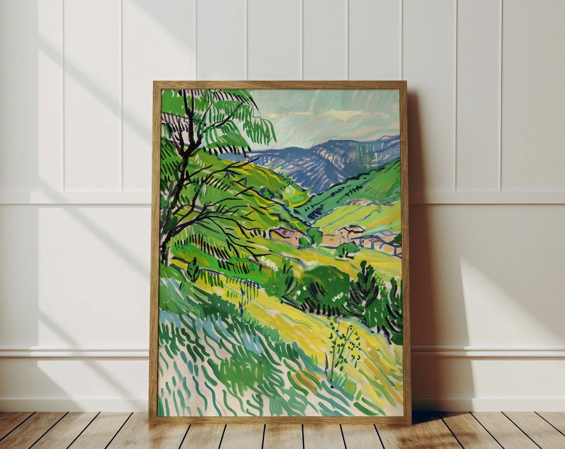 Greek Village Scenery Poster, Mediterranean Landscape