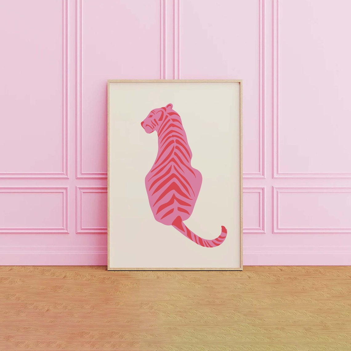 Pink Tiger Silhouette Minimalist Retro Animal Pop Art Poster - Image 2