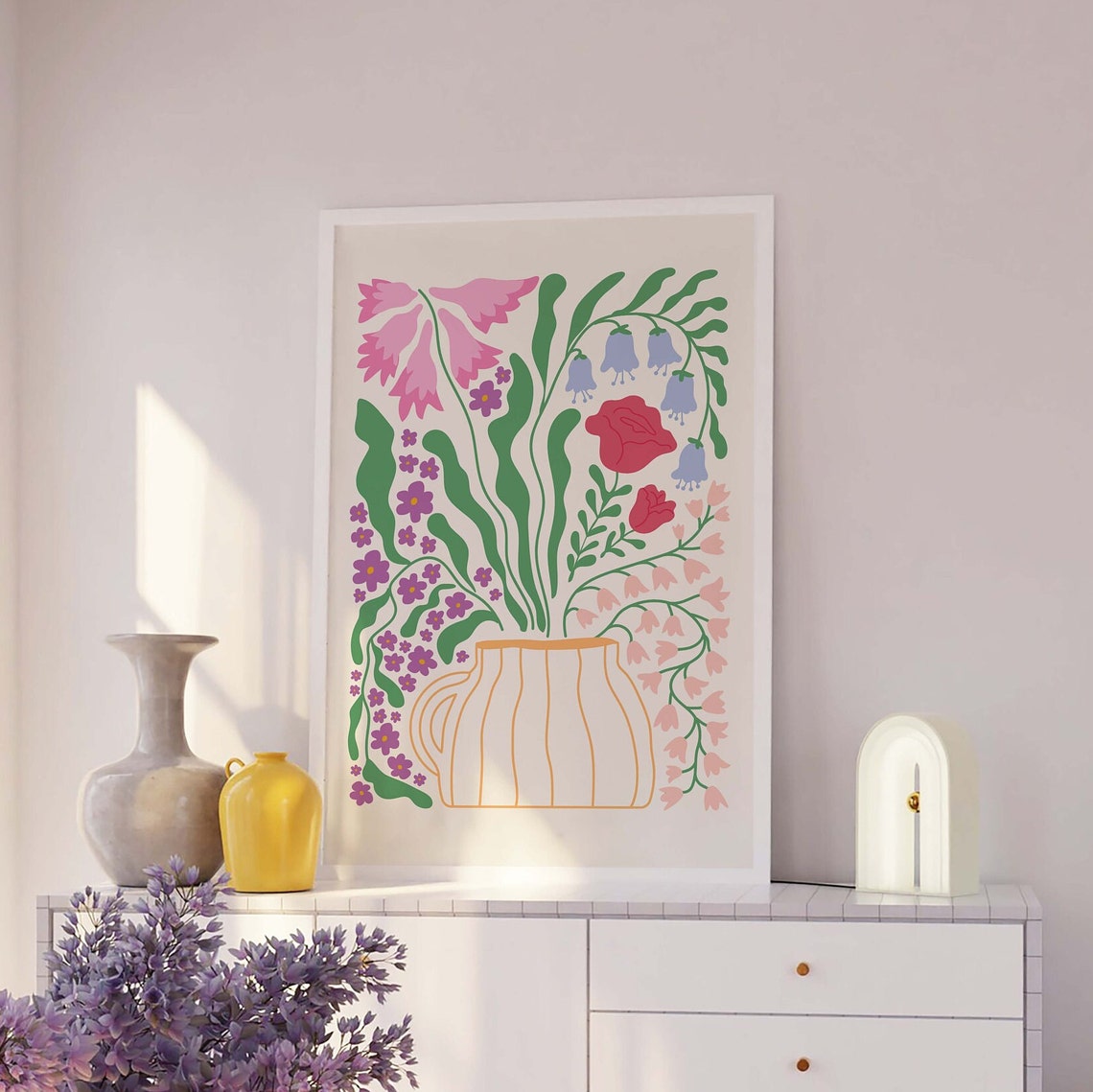 Abstract Wildflower Bouquet in Vase Colorful Botanical Art Poster - Image 2