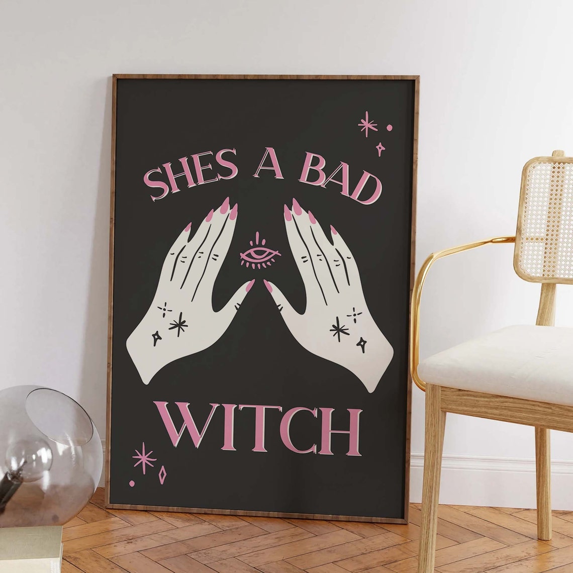 Shes A Bad Witch Print Art Cute Black And Pink Gothic Art Poster Trendy Halloween Wall Art - Image 6