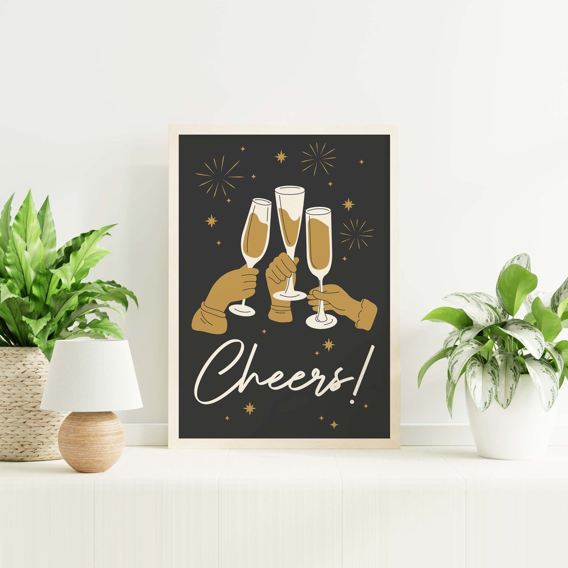 Cheers Print Art Black And Gold New Years Eve Print Cute Holiday Wall Decorations - Image 5