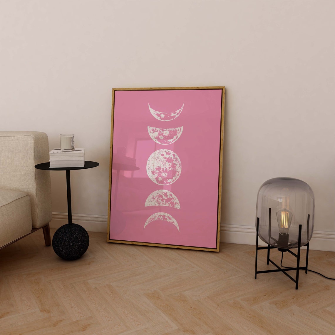 Moon Phases Column Pink Background Vintage Astronomy Art Poster - Image 5