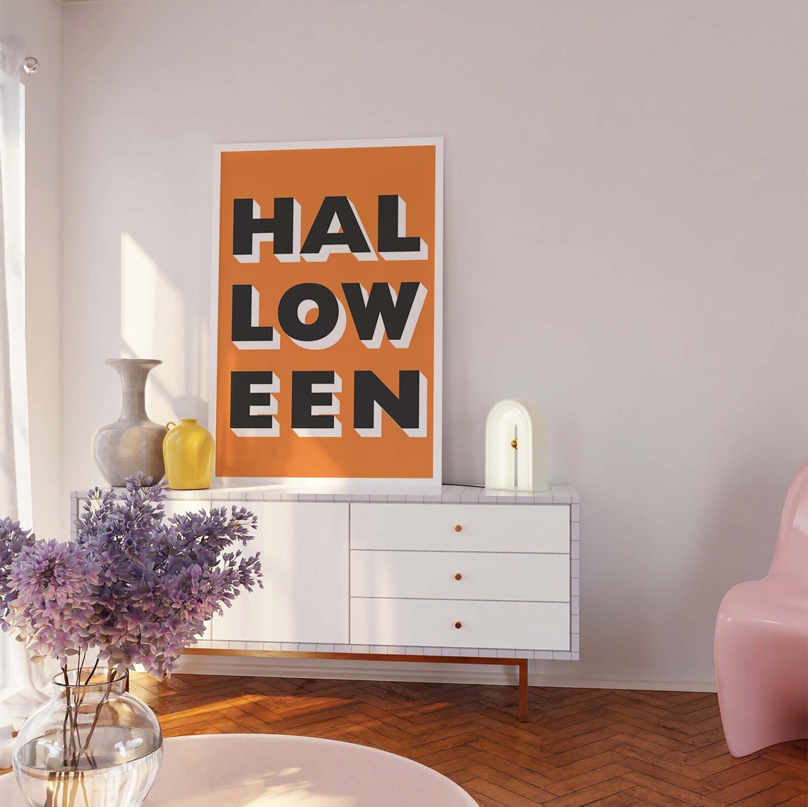 Bold Block Letter Halloween Black on Orange Typographic Poster - Image 5