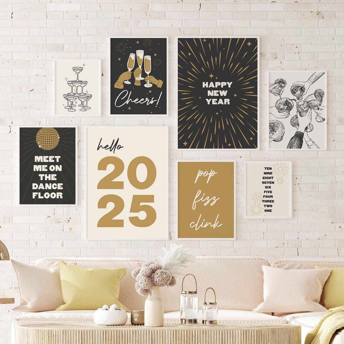 Ten Piece New Year Eve Gallery Wall Set Black Gold Party Poster - Image 4