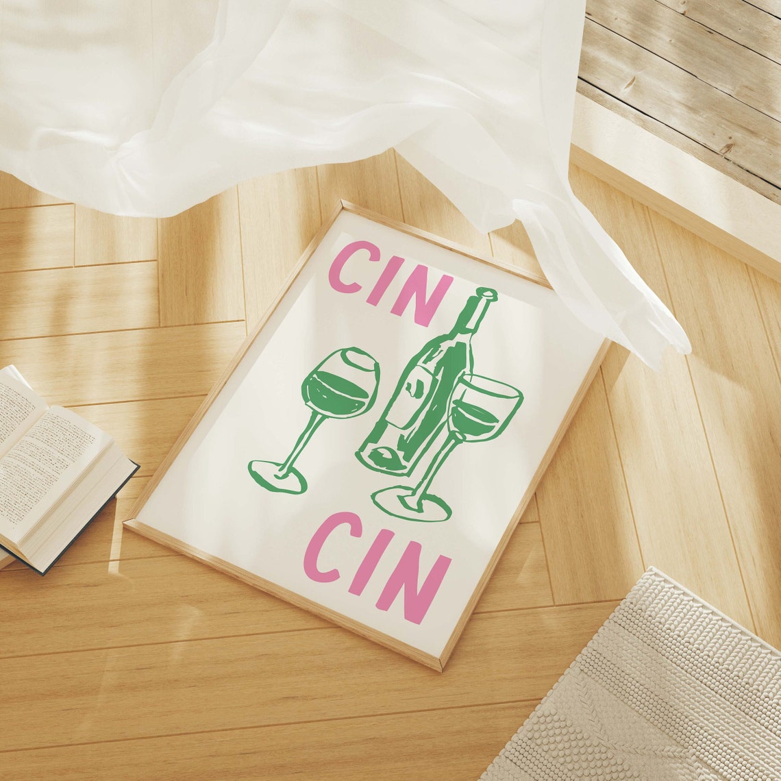 Cin Cin Print Art Cute Wine Sketch Print Cocktail Bar Art Trendy Kitchen Print Cheers Wall Art - Image 3