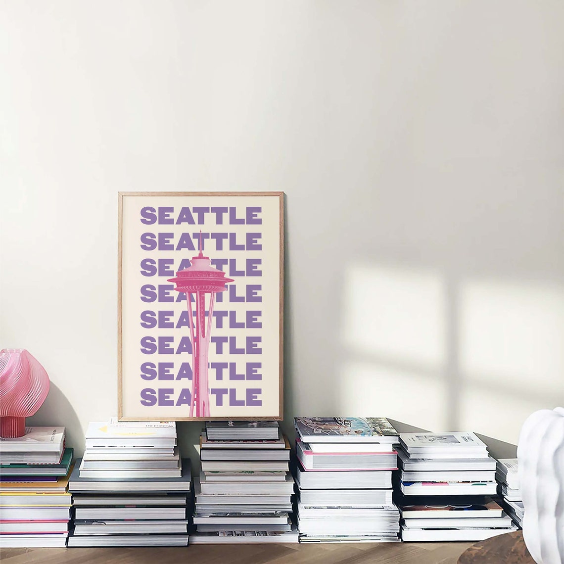 Seattle Space Needle Purple Pink Retro Bold Typography Travel Poster - Image 6