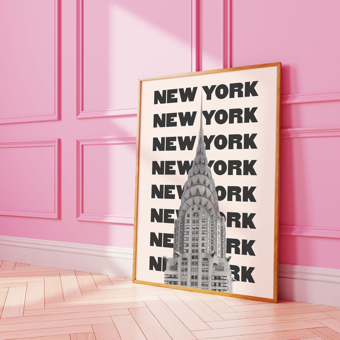 New York Chrysler Building Black White Repeat Typography Travel Poster - Image 5