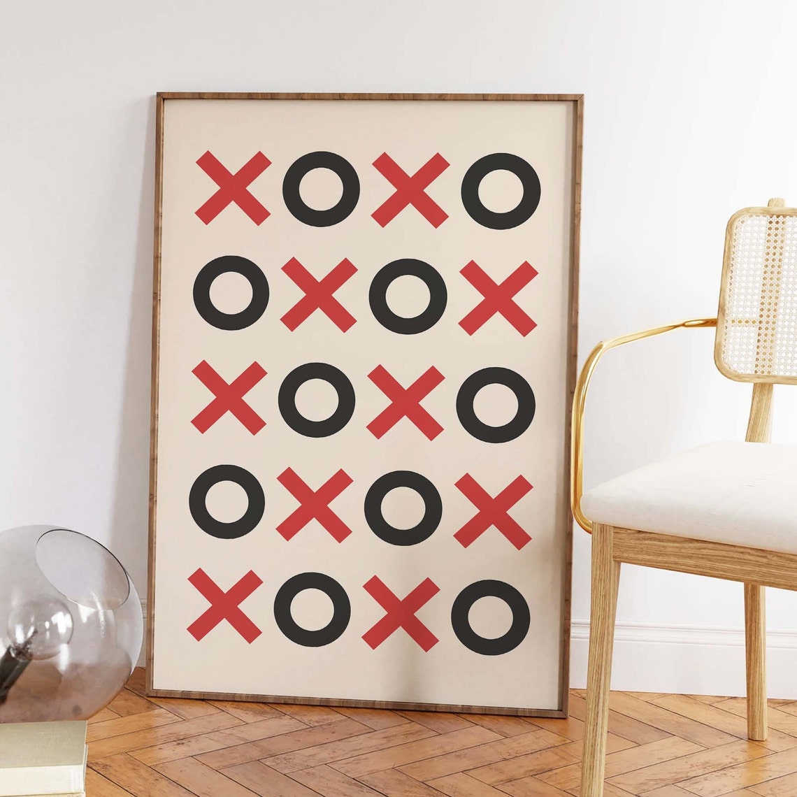 XOXO Checkerboard Red Black Graphic Valentines Pattern Wall Print - Image 3