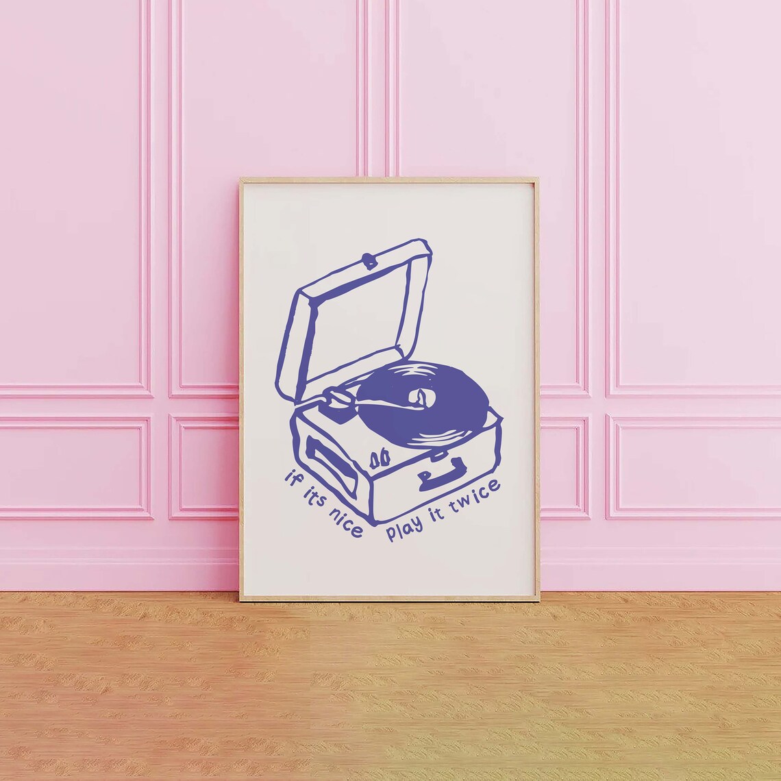 Retro Record Player With If Its Nice Play It Twice Quote Blue Music Poster - Image 4