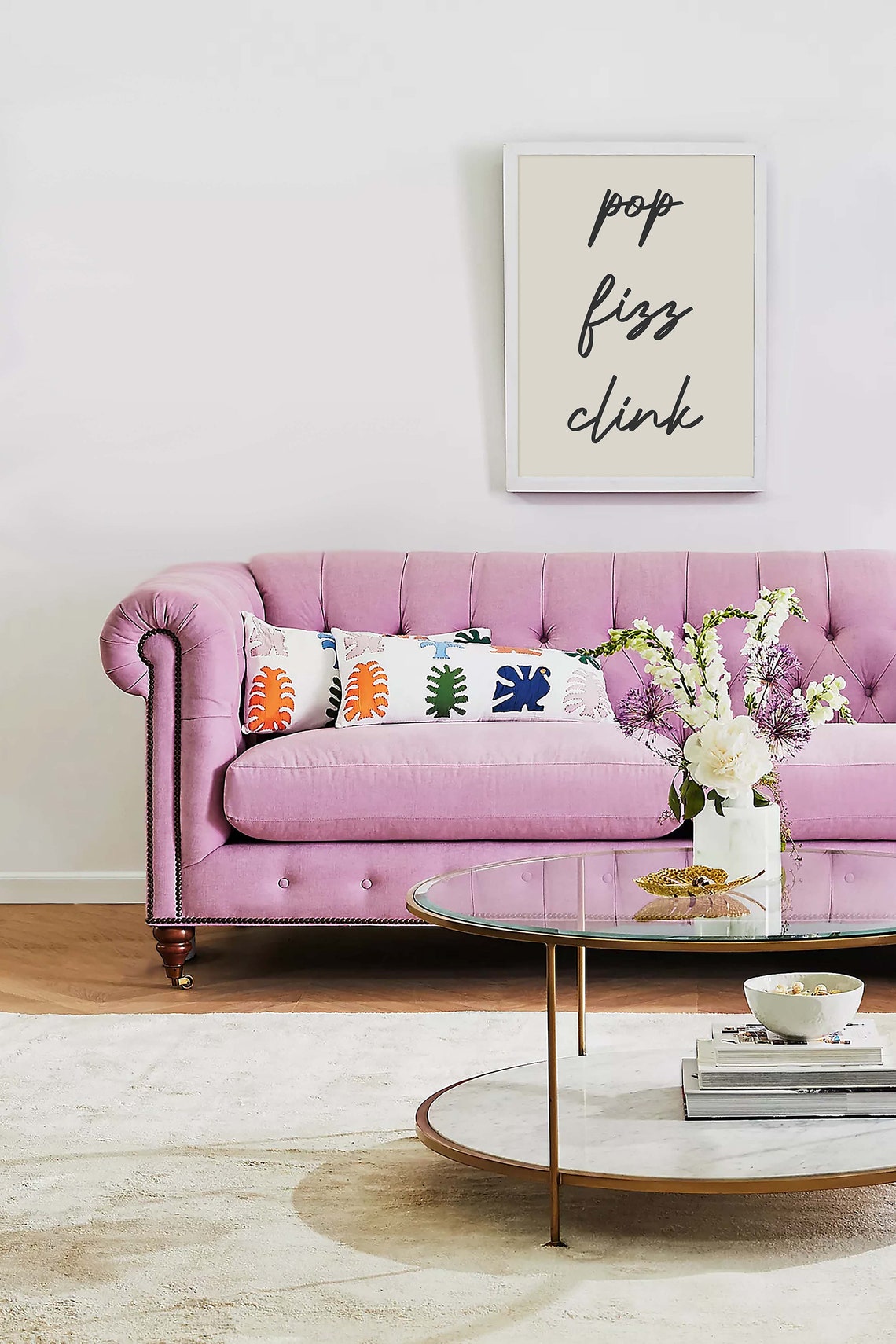 Pop Fizz Clink Champagne Bar Cart Script Typography Wall Poster - Image 3