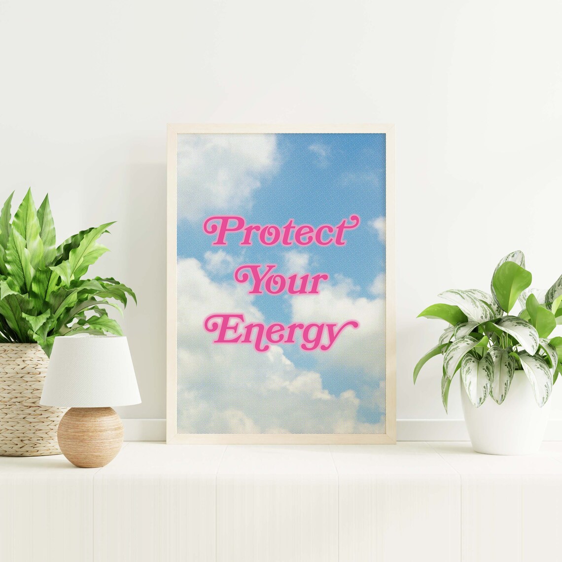 Protect Your Energy Pink Cloud Sky Y2K Retro Trendy Quote Poster - Image 6