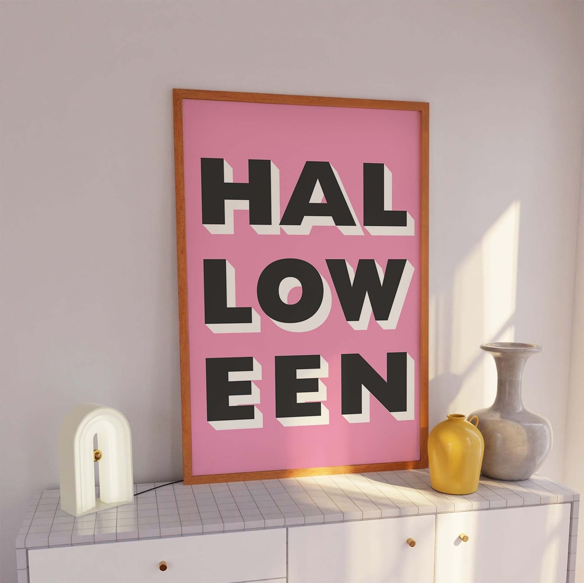 Bold Block Letter Halloween Black on Pink Typographic Poster - Image 6