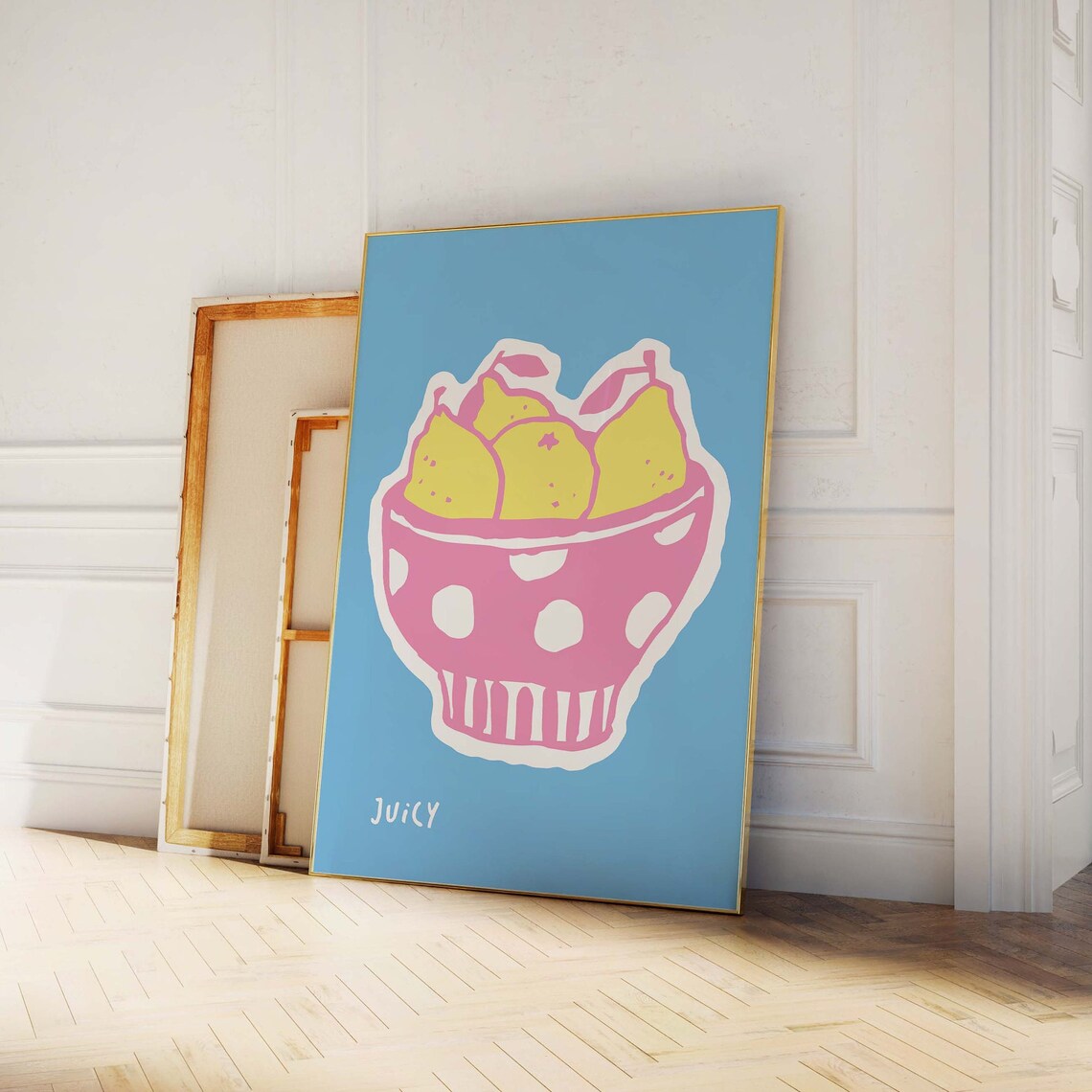 Fruit Bowl Art Print, Blue Kitchen Decor - Image 4