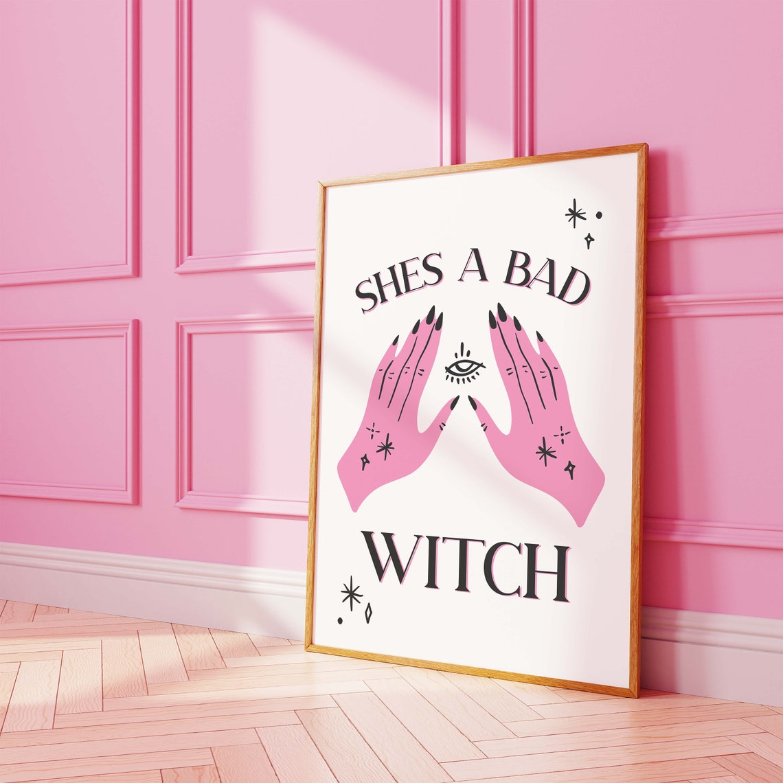 Shes A Bad Witch Print Art Cute Pink Gothic Art Poster Trendy Halloween Wall Art - Image 3