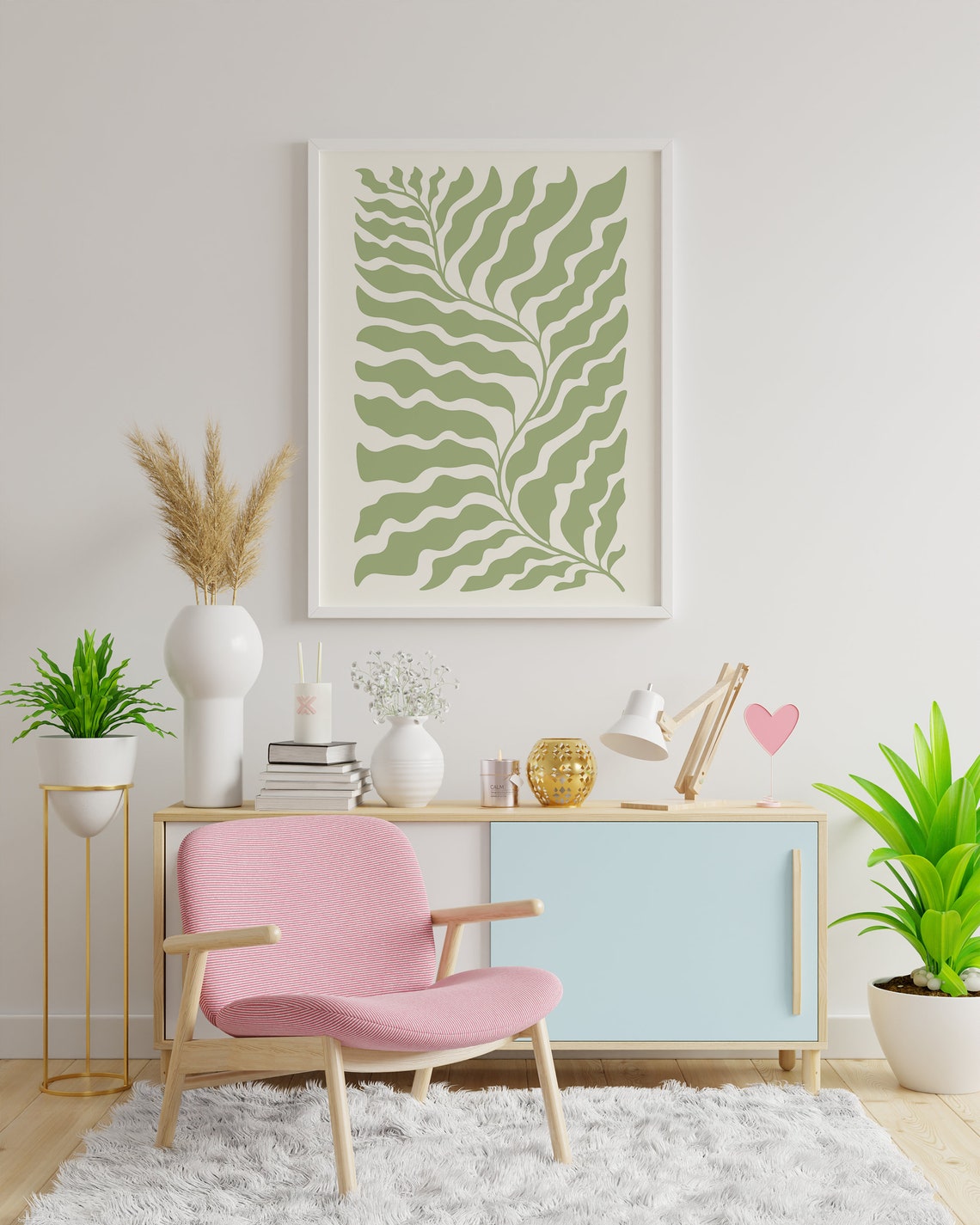 Sage Green Wavy Fern Botanical Abstract Paper Cut Out Art Poster - Image 5