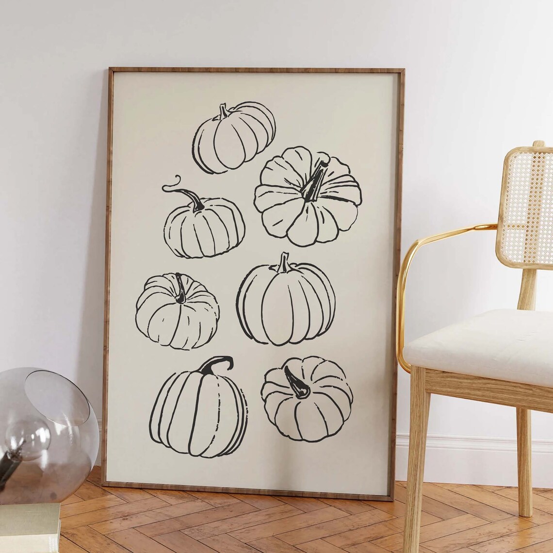 Pumpkins Art Print, Rustic Autumn Wall Decor