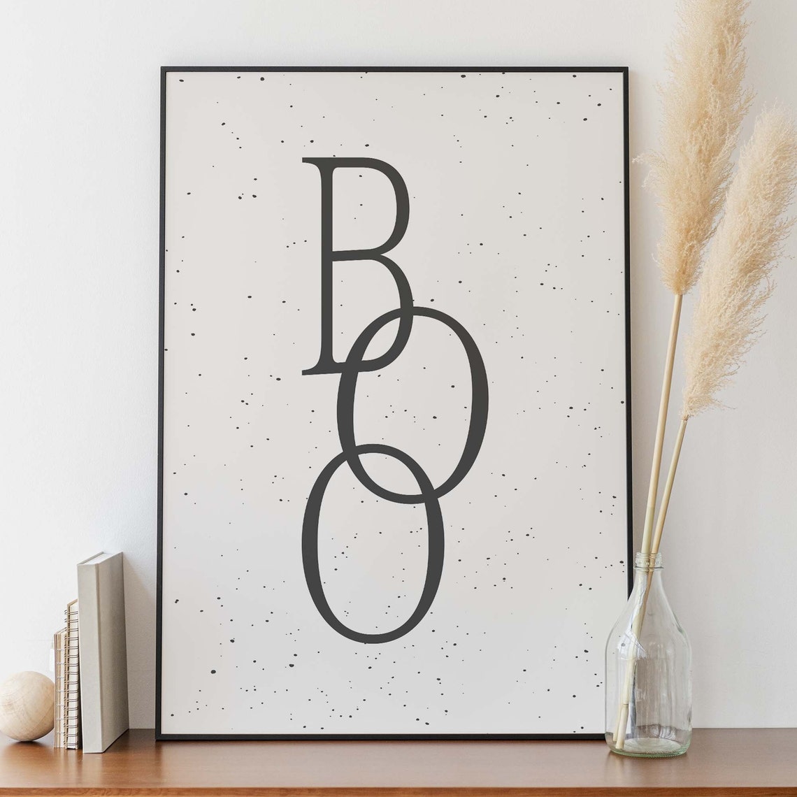 Boo Minimal Halloween Typography Speckled White Cream Art Poster - Image 4