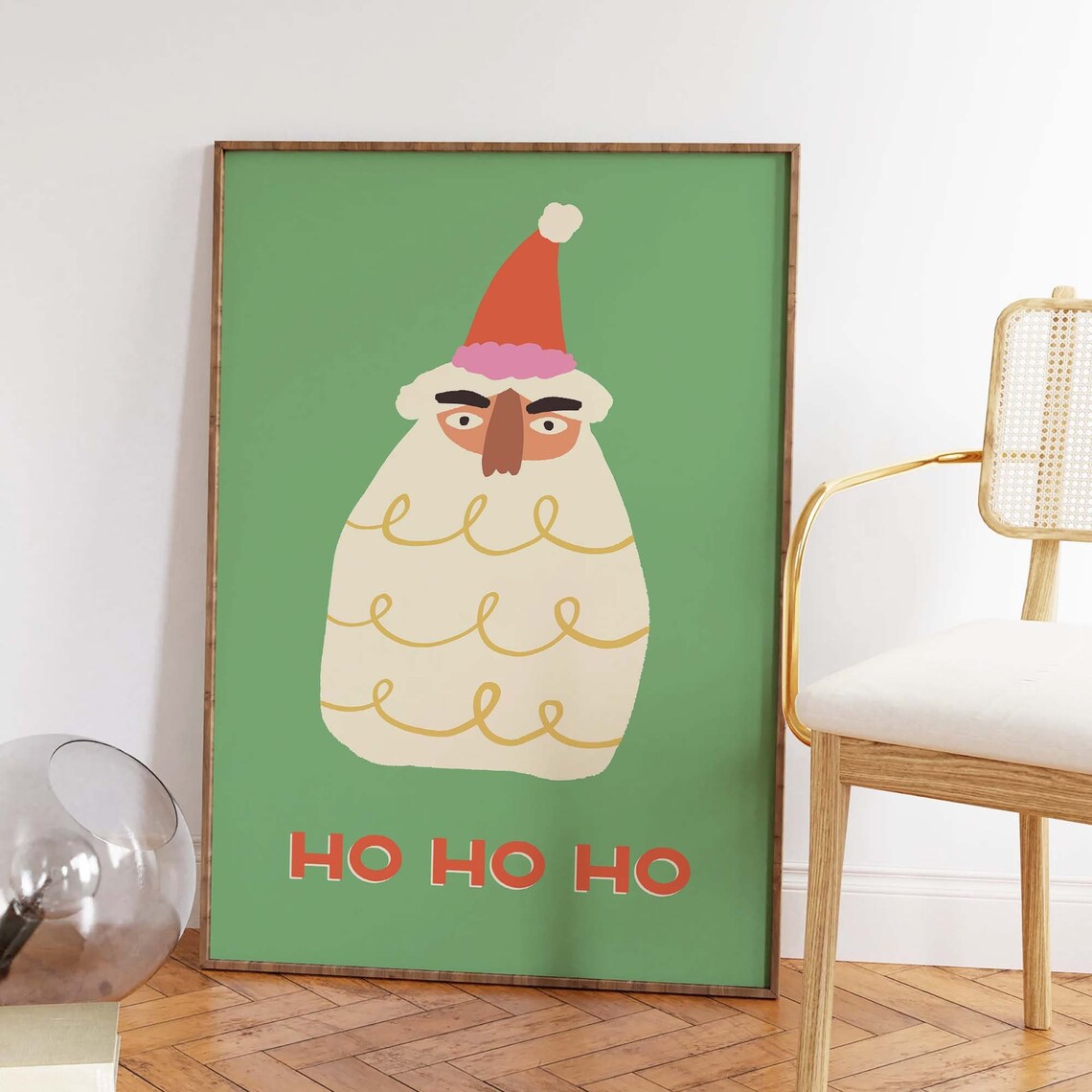 Cute Santa Claus Ho Ho Ho Green Retro Holiday Poster for Kids - Image 2