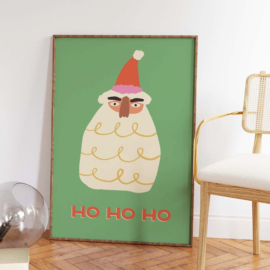 Santa Print Art Cute Christmas Decor Boho Holiday Wall Art Trendy Christmas Art Print - Image 2
