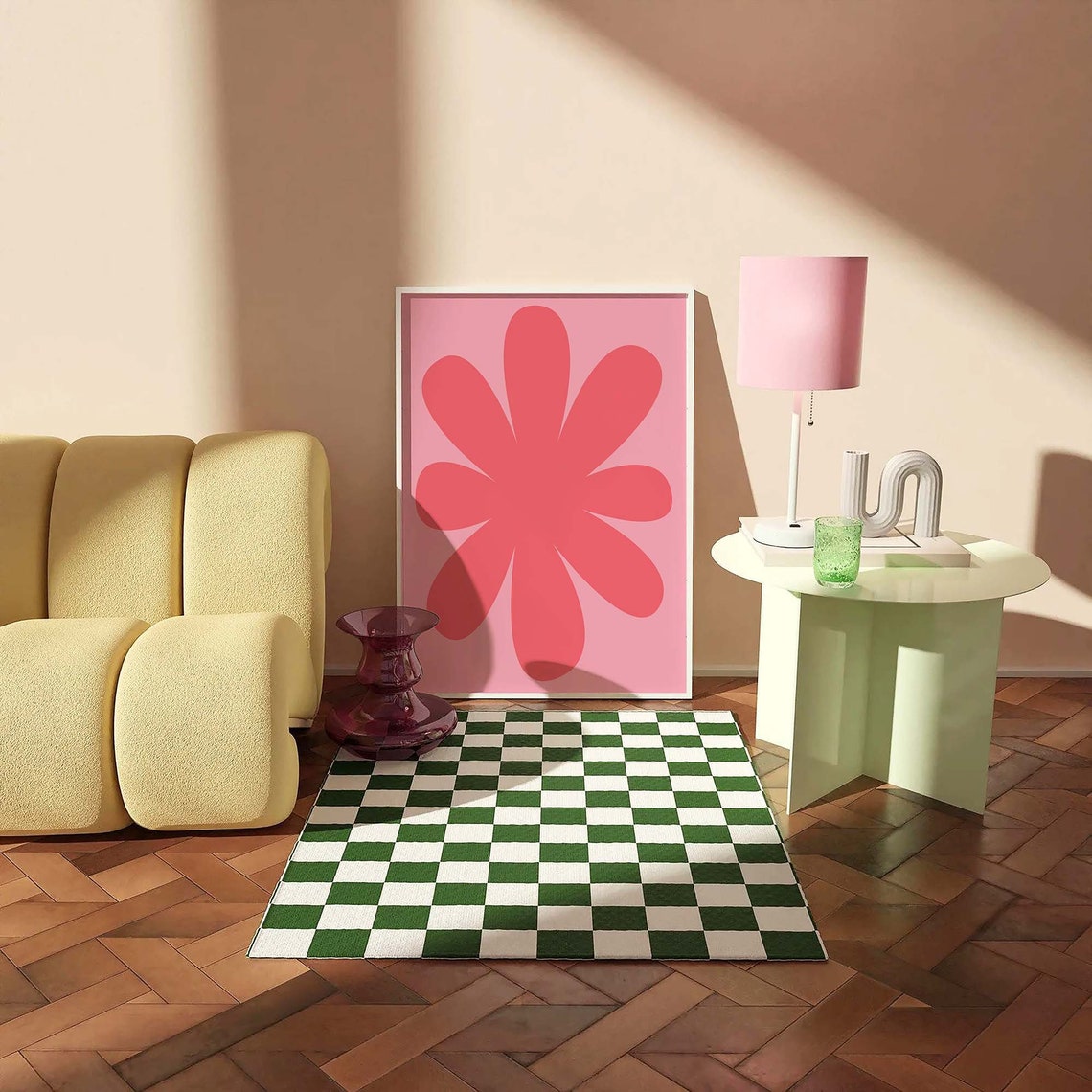 Bold Pink Daisy Floral Retro Pop Art Minimal Trendy Wall Poster - Image 3